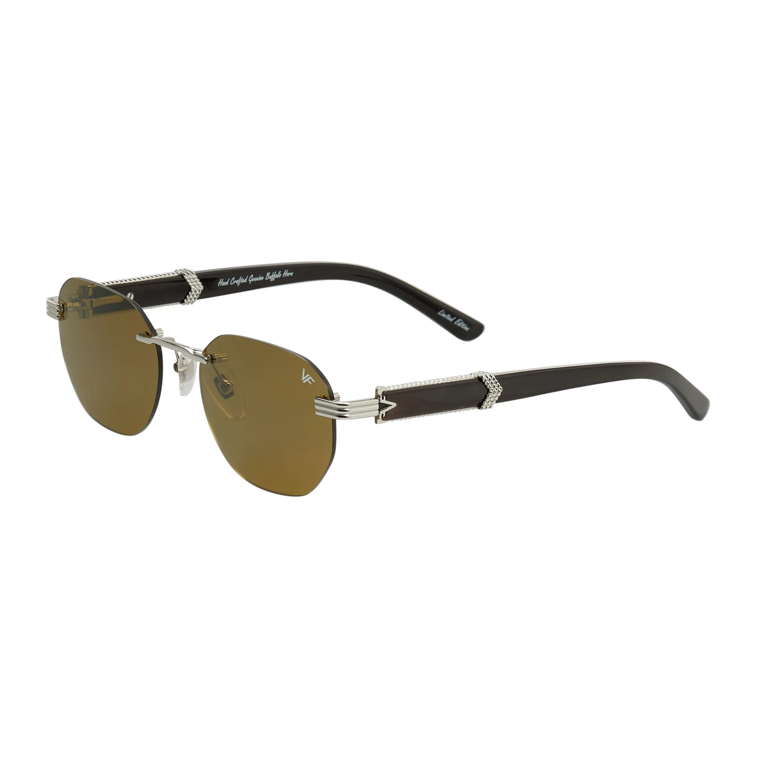 Detroit Player Buffs Rimless Black Buffalo Horn 24KT White Gold