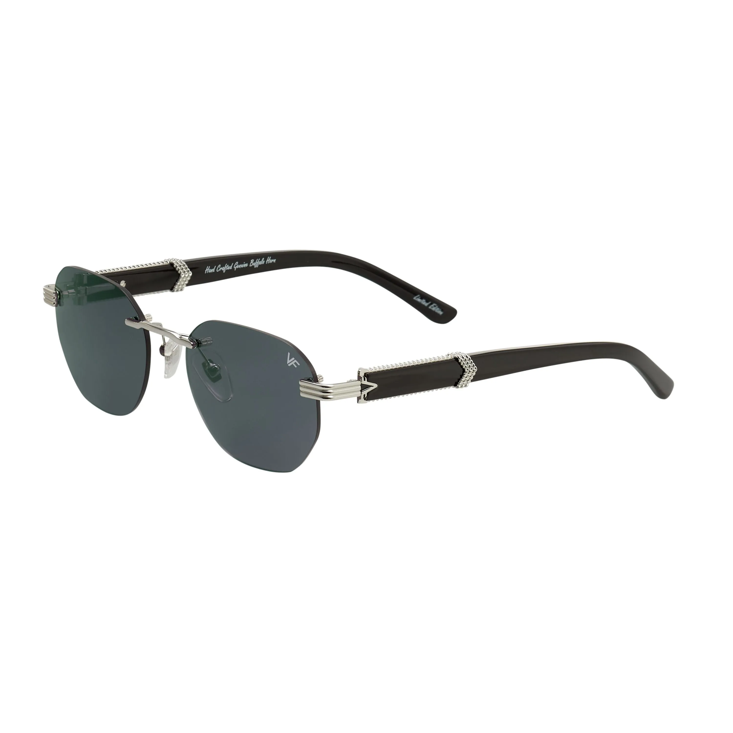 Detroit Player Buffs Rimless Black Buffalo Horn 24KT White Gold