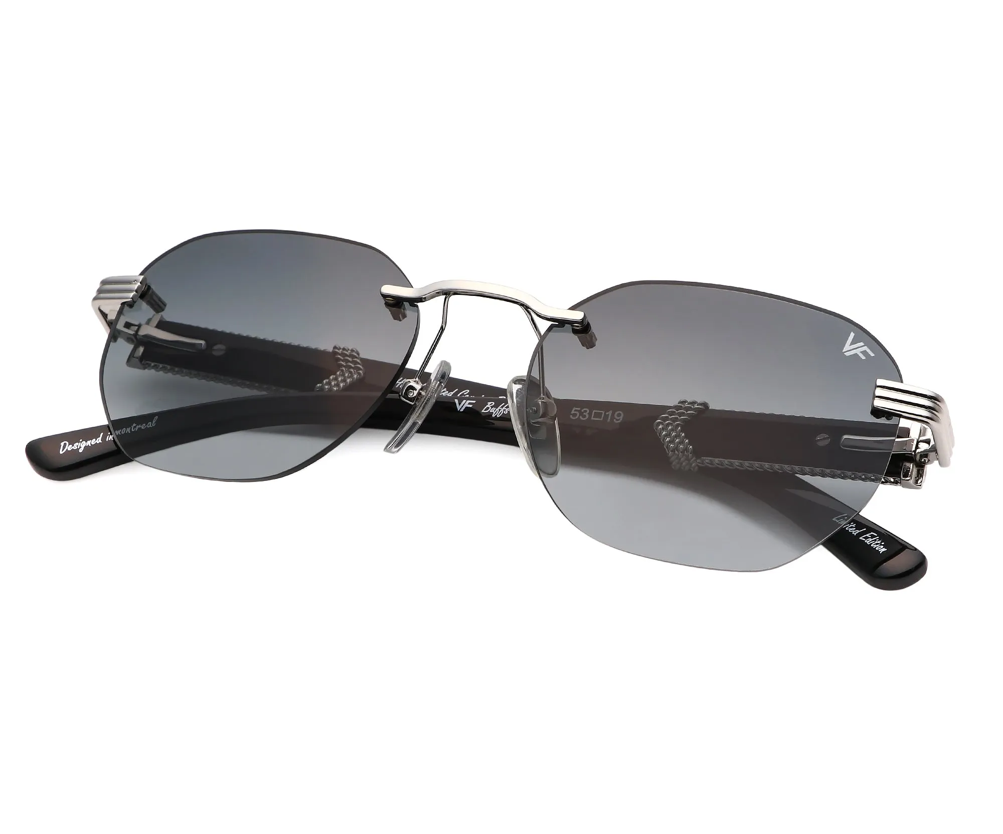 Detroit Player Buffs Rimless Black Buffalo Horn 24KT White Gold